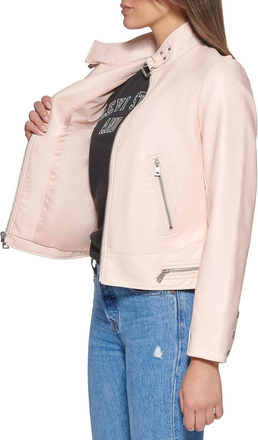 imageLevis Womens Faux Leather Motocross Racer Jacket Standard and PlusScallop Shell Latch Collar