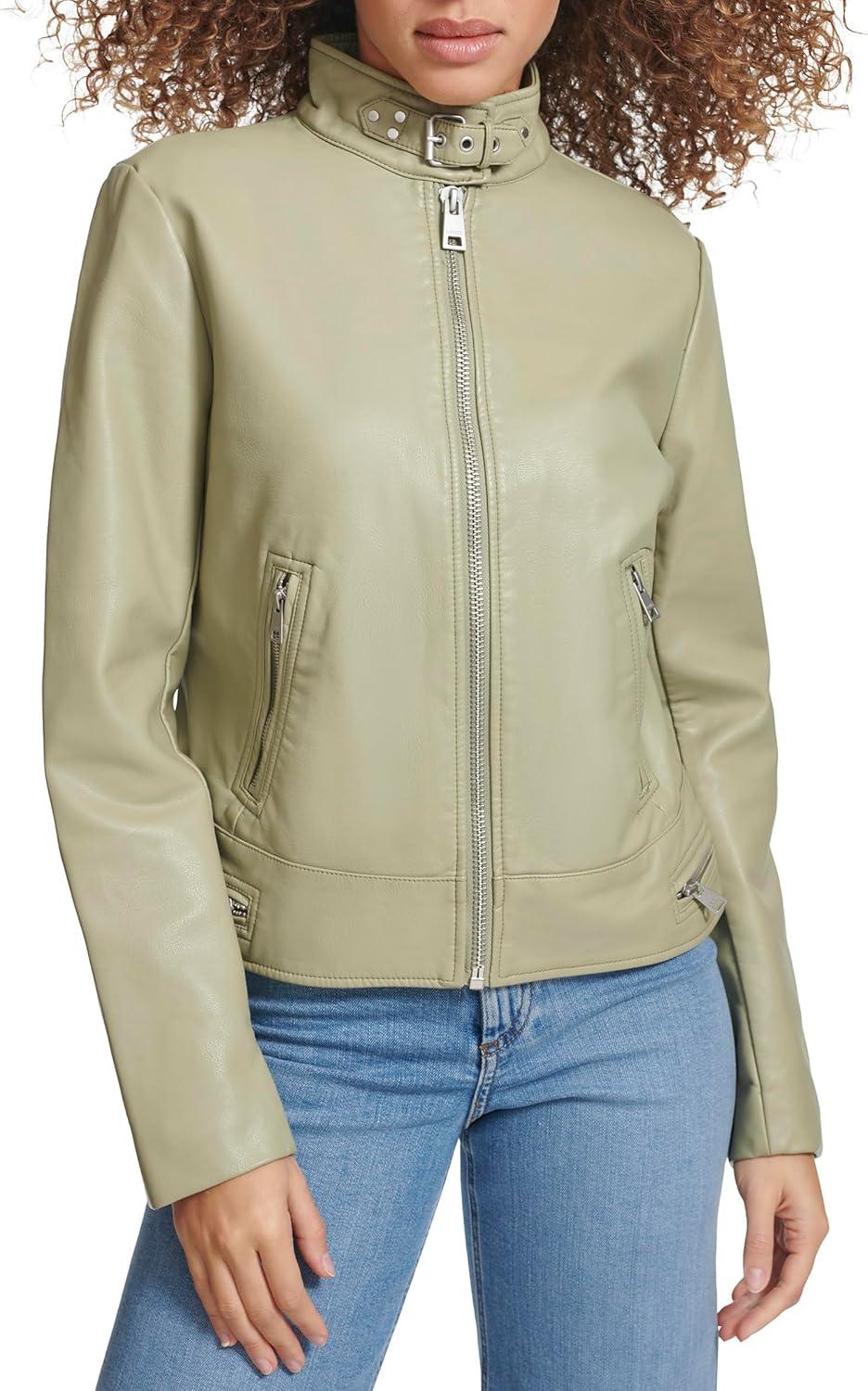 imageLevis Womens Faux Leather Motocross Racer Jacket Standard and PlusTea
