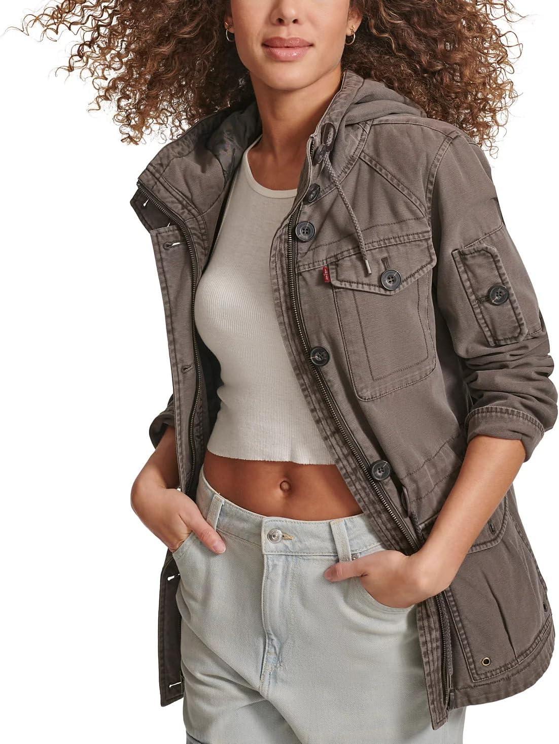 imageLevis Womens Lightweight Cotton Military Jacket Standard amp Plus SizesGrey