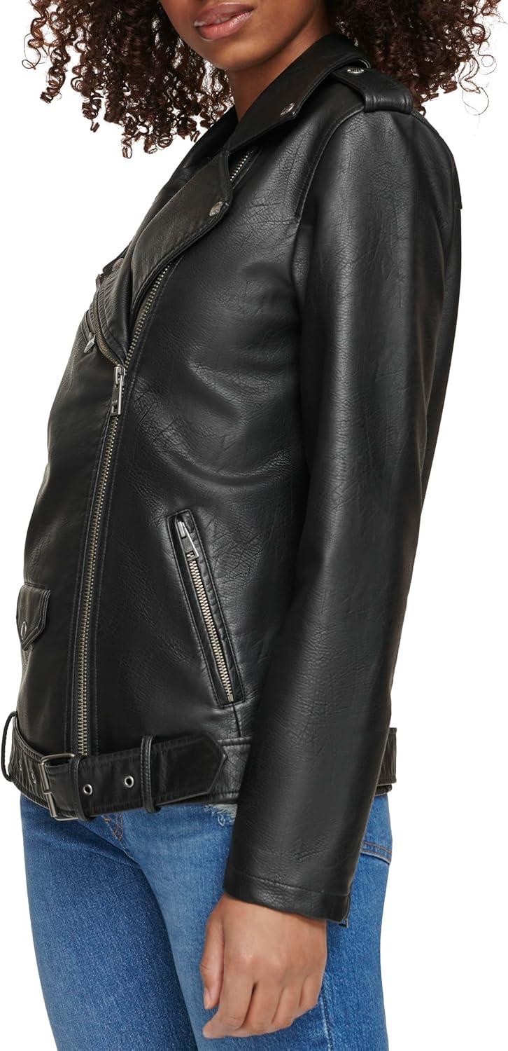 imageLevis Womens Oversized Faux Leather Belted Motorcycle Jacket Standard amp Plus SizesBlack