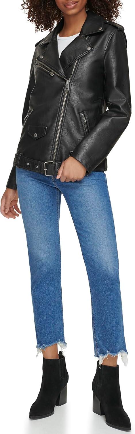 imageLevis Womens Oversized Faux Leather Belted Motorcycle Jacket Standard amp Plus SizesBlack