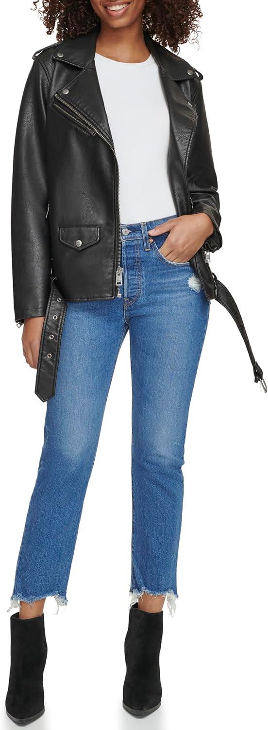 imageLevis Womens Oversized Faux Leather Belted Motorcycle Jacket Standard amp Plus SizesBlack