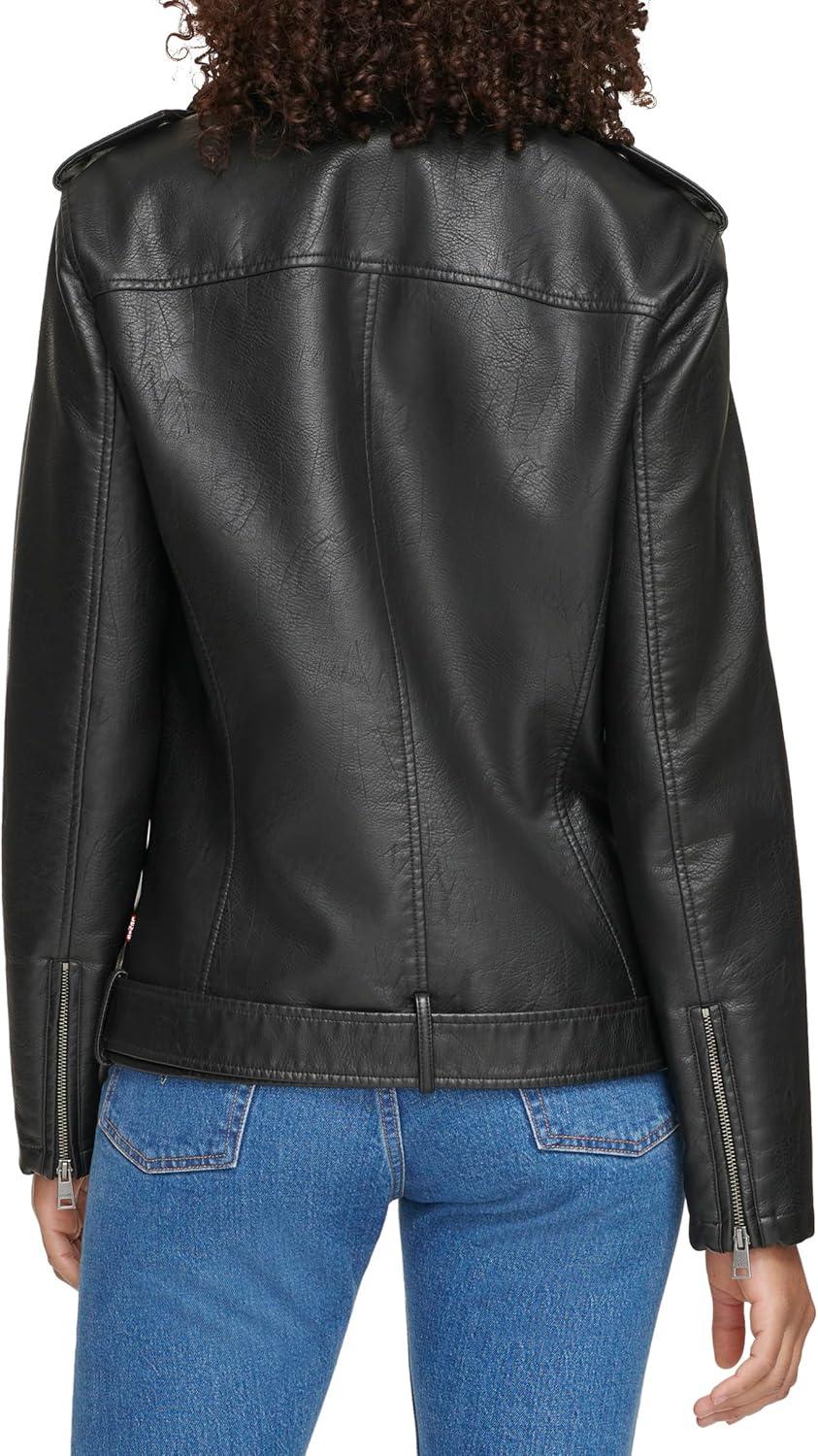 imageLevis Womens Oversized Faux Leather Belted Motorcycle Jacket Standard amp Plus SizesBlack