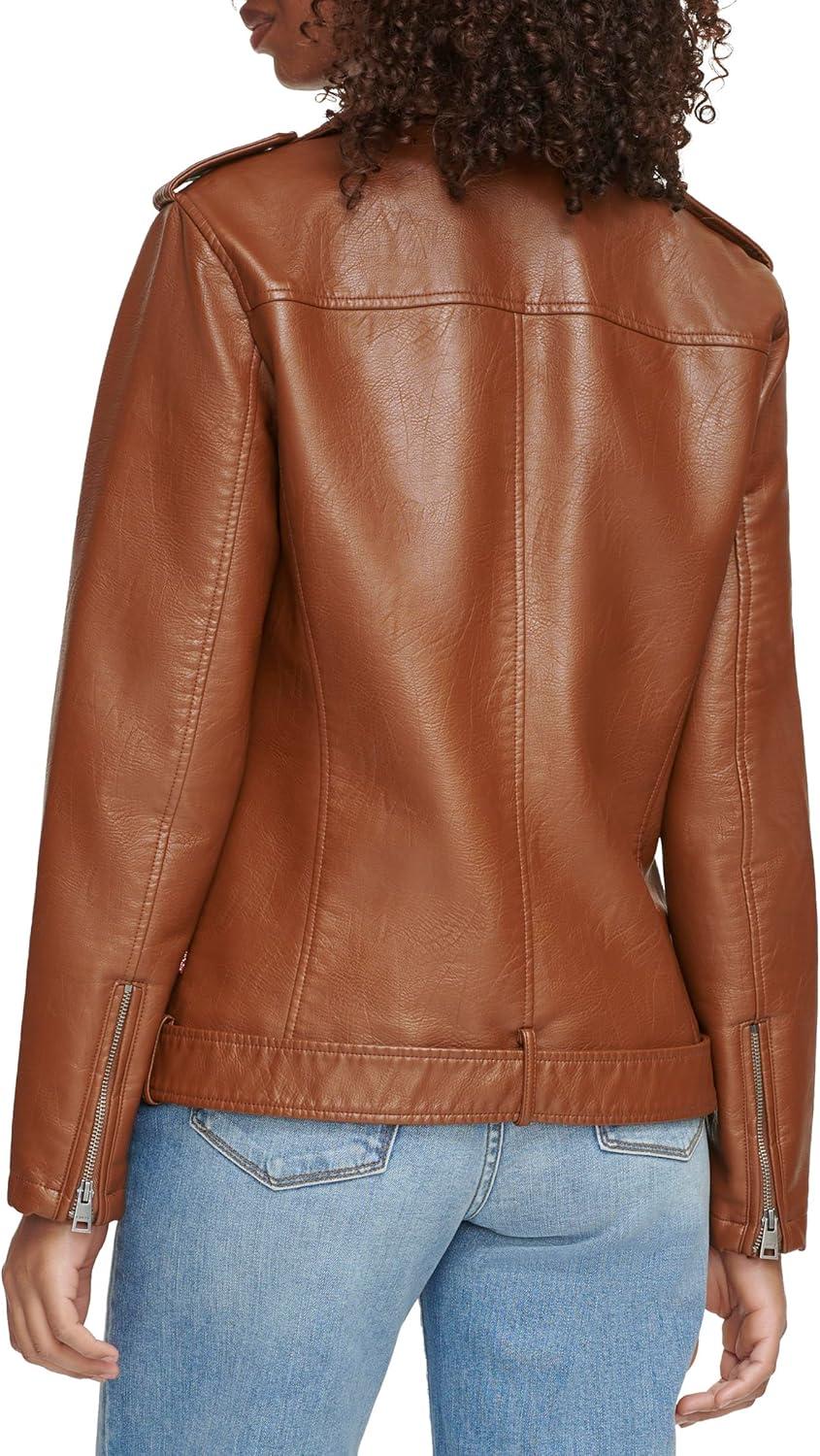 imageLevis Womens Oversized Faux Leather Belted Motorcycle Jacket Standard amp Plus SizesEquestrian Brown