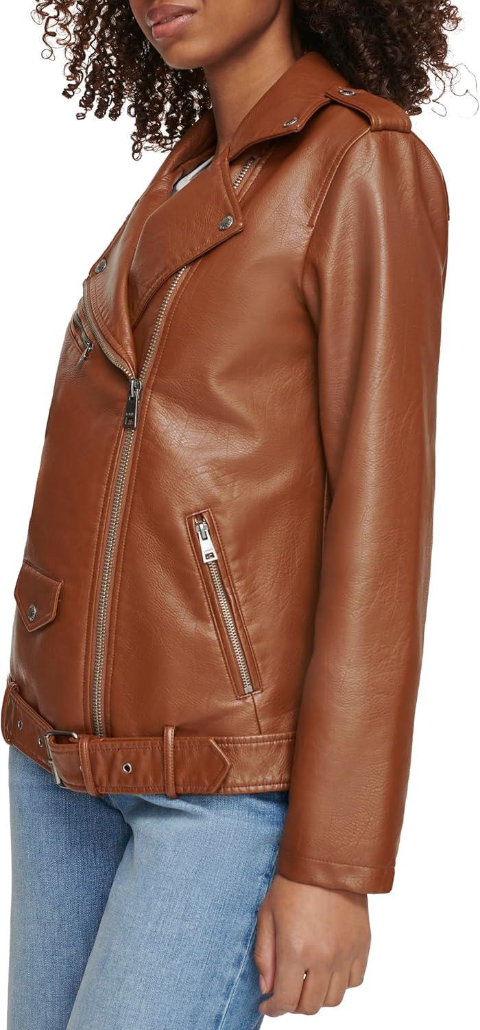 imageLevis Womens Oversized Faux Leather Belted Motorcycle Jacket Standard amp Plus SizesEquestrian Brown