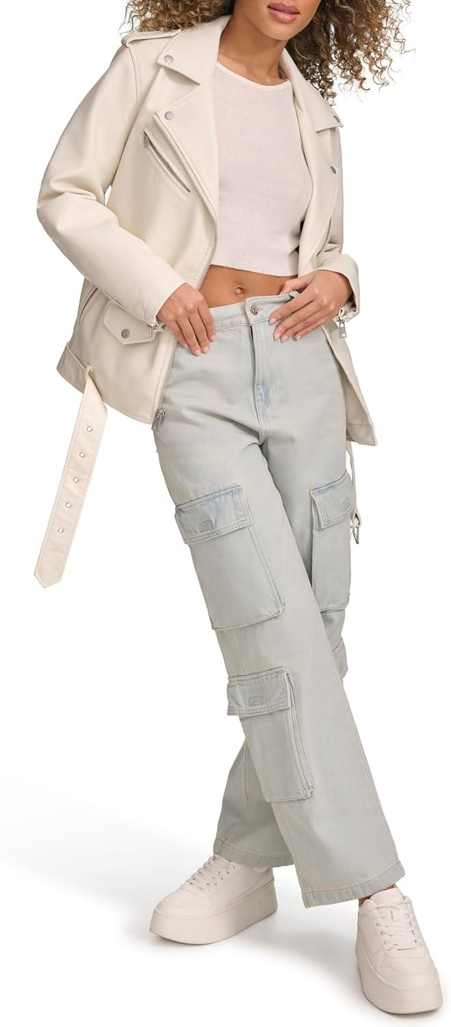 imageLevis Womens Oversized Faux Leather Belted Motorcycle Jacket Standard amp Plus SizesOyster