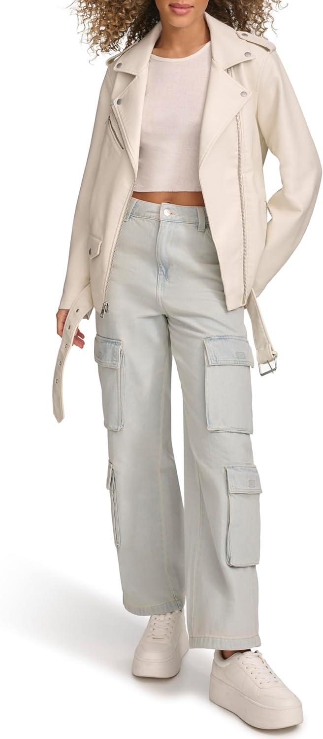 imageLevis Womens Oversized Faux Leather Belted Motorcycle Jacket Standard amp Plus SizesOyster