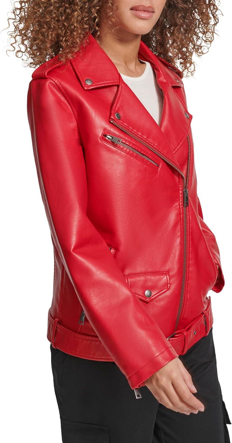 imageLevis Womens Oversized Faux Leather Belted Motorcycle Jacket Standard amp Plus SizesRed