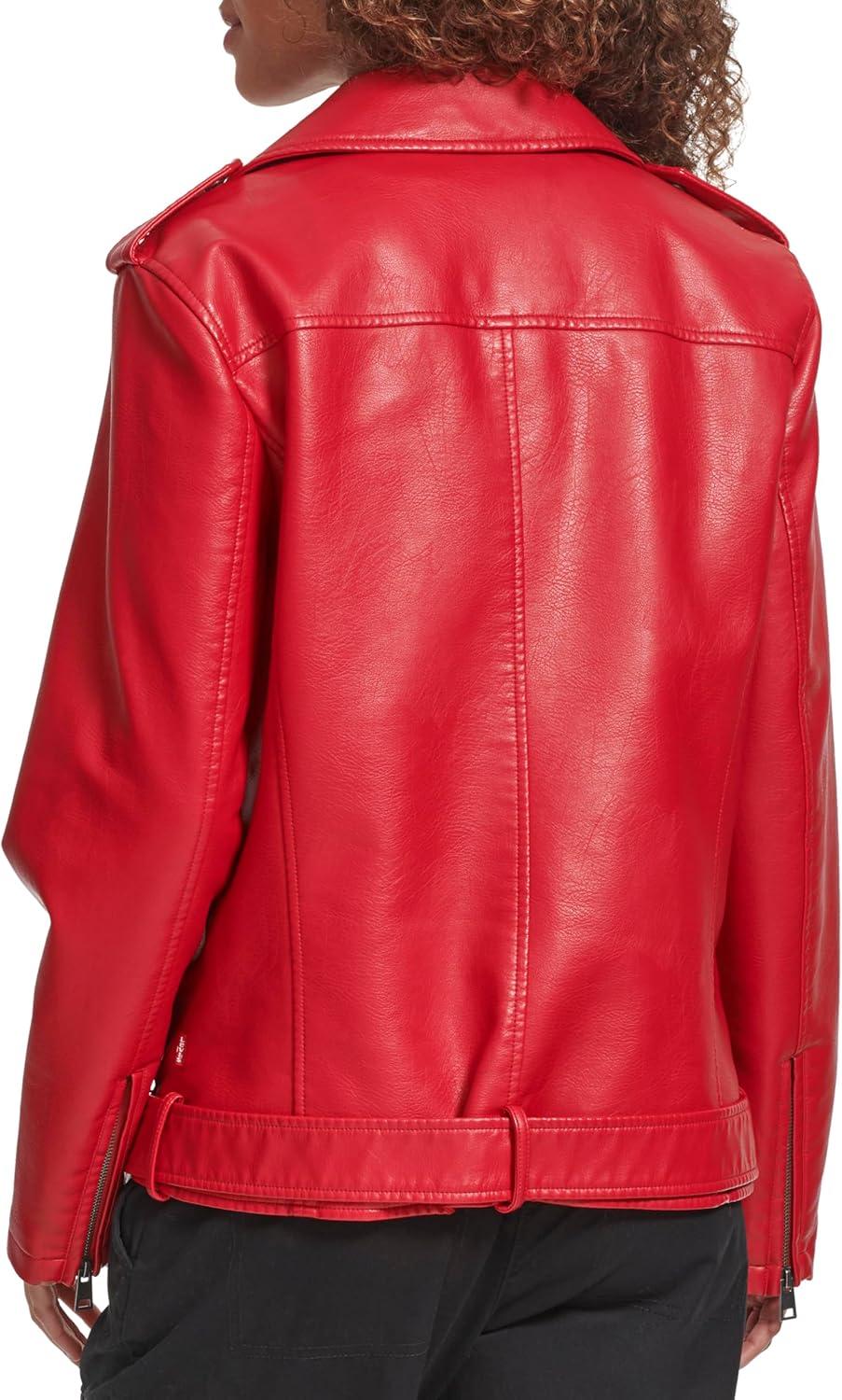 imageLevis Womens Oversized Faux Leather Belted Motorcycle Jacket Standard amp Plus SizesRed