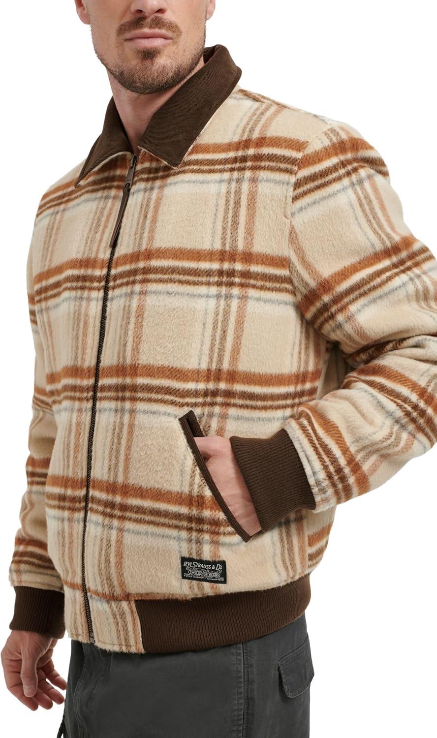 imageLevis mens Levis Mens Mixed Media Western Plaid Bomber JacketCream Plaid