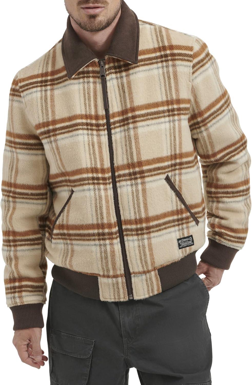 imageLevis mens Levis Mens Mixed Media Western Plaid Bomber JacketCream Plaid