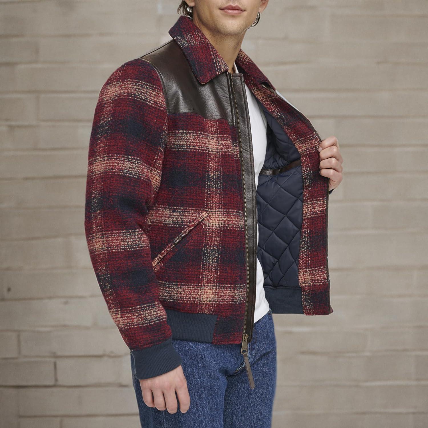 imageLevis mens Levis Mens Mixed Media Western Plaid Bomber JacketRed Ombre