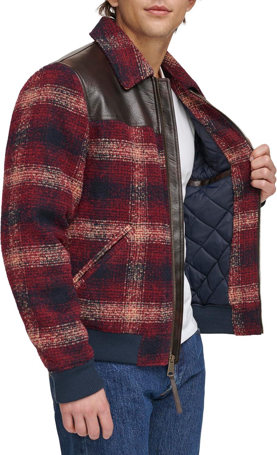 imageLevis mens Levis Mens Mixed Media Western Plaid Bomber JacketRed Ombre
