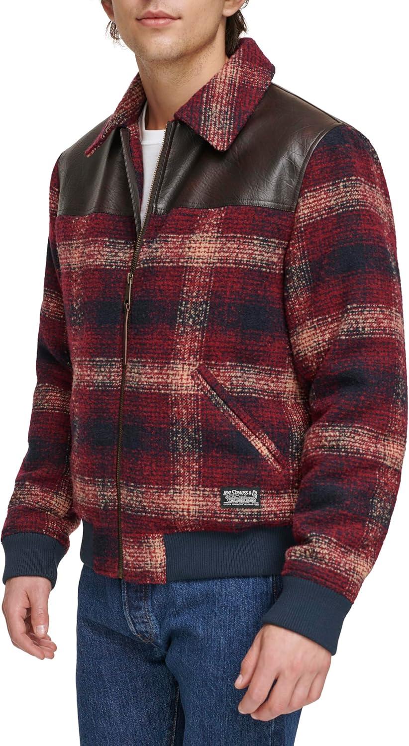 imageLevis mens Levis Mens Mixed Media Western Plaid Bomber JacketRed Ombre