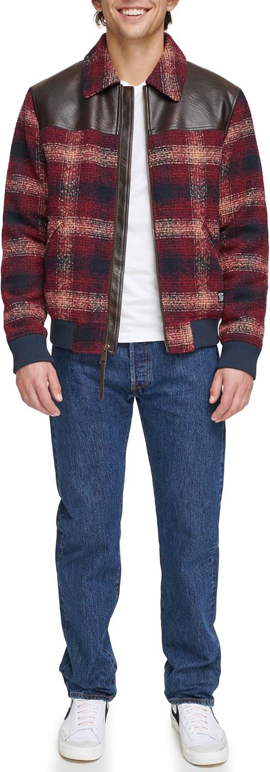 imageLevis mens Levis Mens Mixed Media Western Plaid Bomber JacketRed Ombre