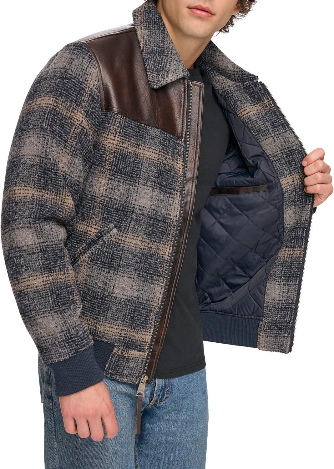 imageLevis mens Levis Mens Mixed Media Western Plaid Bomber JacketSky Captain Ombre