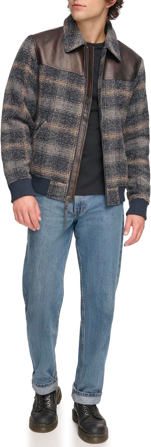 imageLevis mens Levis Mens Mixed Media Western Plaid Bomber JacketSky Captain Ombre