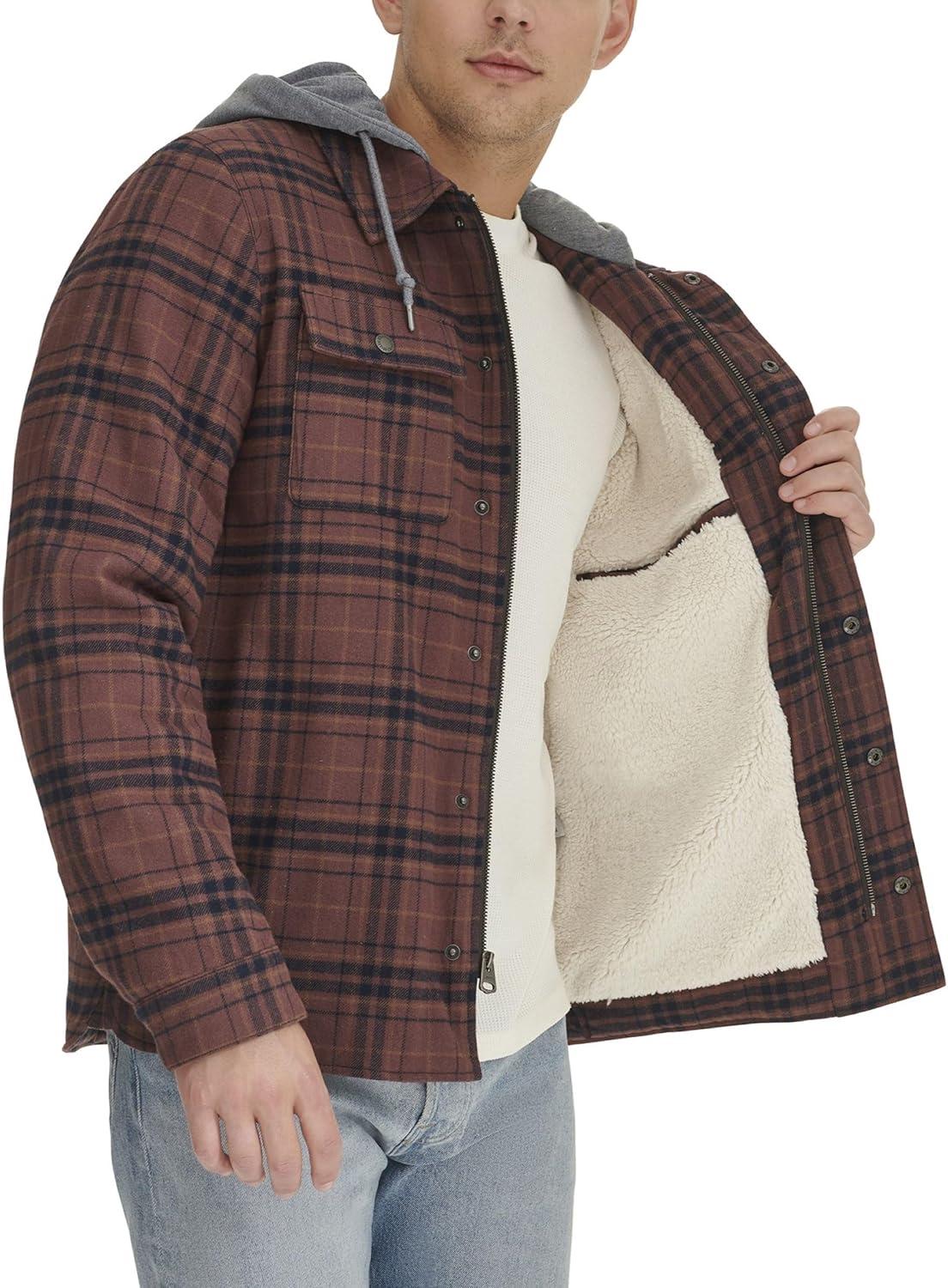 imageLevis mens Plaid Sherpa Lined Hooded Shirt Jacket Regular amp Big amp Tall SizesBitter Chocolate Plaid