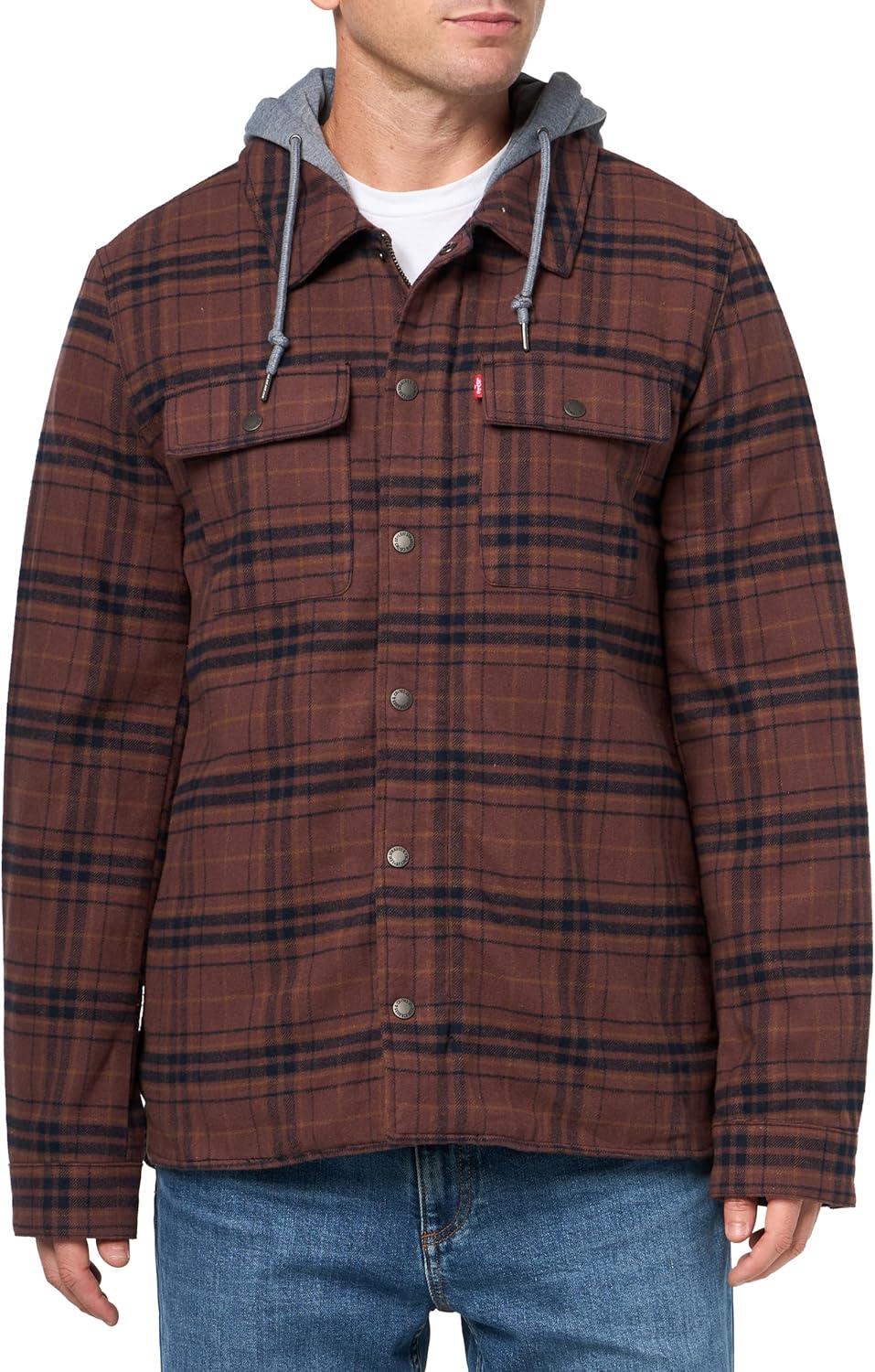 imageLevis mens Plaid Sherpa Lined Hooded Shirt Jacket Regular amp Big amp Tall SizesBitter Chocolate Plaid