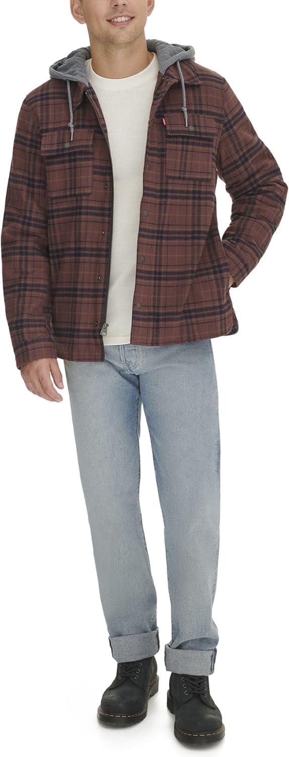 imageLevis mens Plaid Sherpa Lined Hooded Shirt Jacket Regular amp Big amp Tall SizesBitter Chocolate Plaid