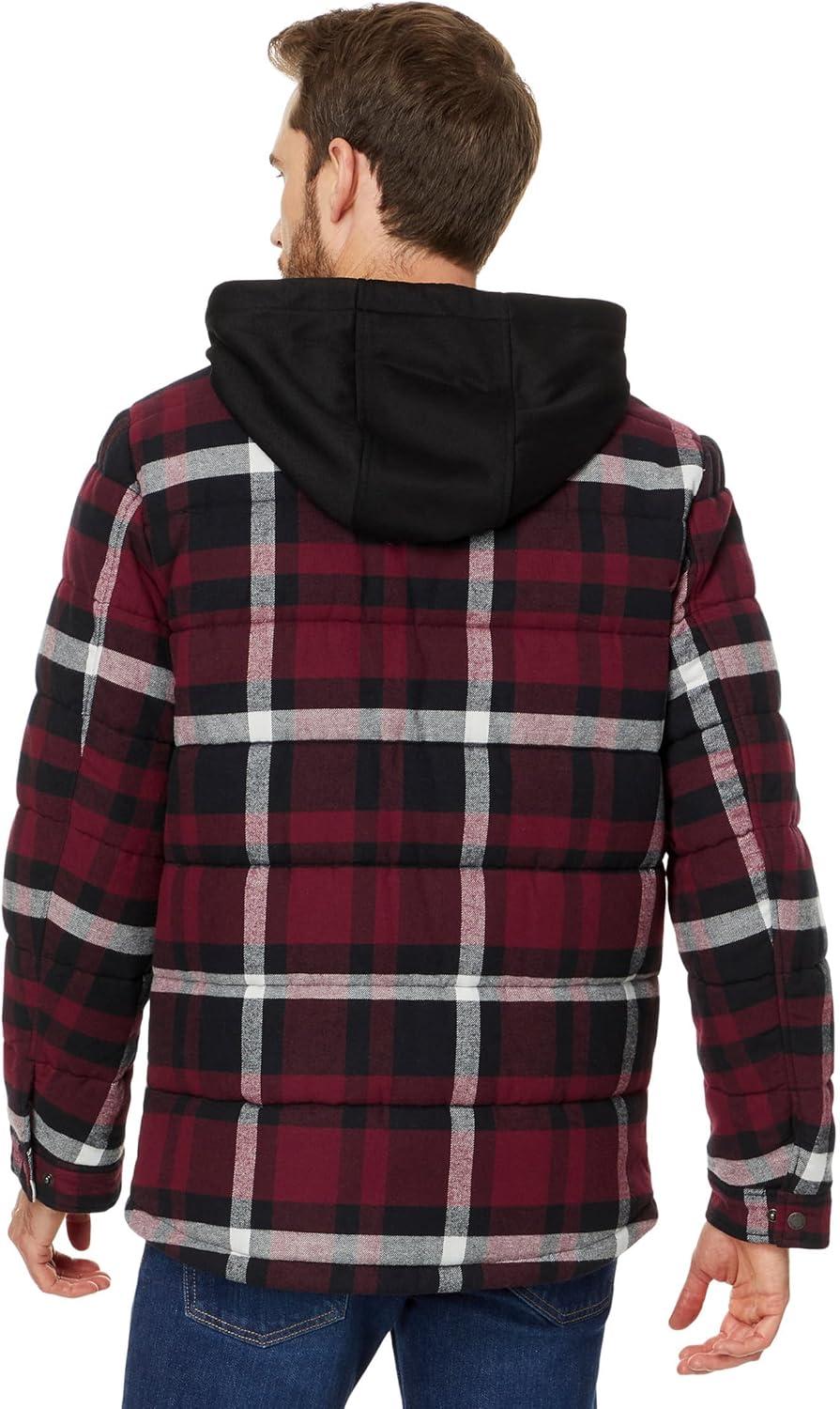 imageLevis mens Plaid Sherpa Lined Hooded Shirt Jacket Regular amp Big amp Tall SizesBlack Faux Shearling