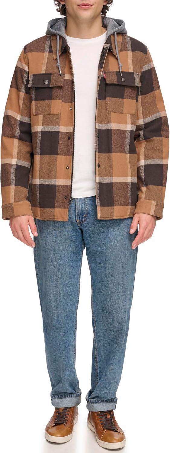 imageLevis mens Plaid Sherpa Lined Hooded Shirt Jacket Regular amp Big amp Tall SizesBrown Caf Plaid