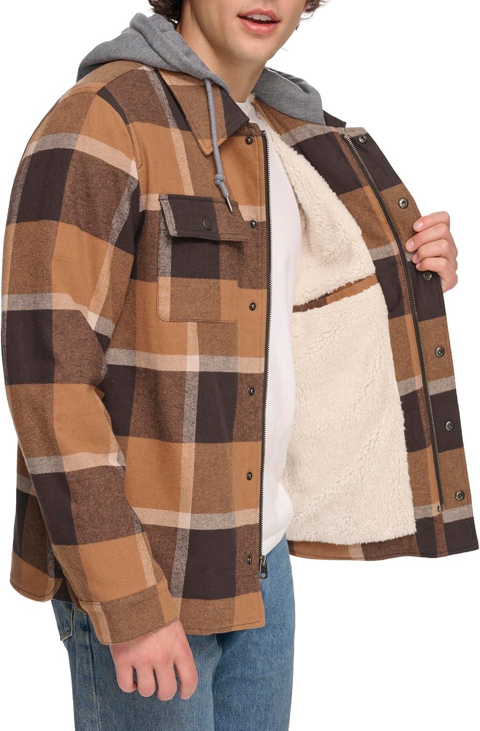 imageLevis mens Plaid Sherpa Lined Hooded Shirt Jacket Regular amp Big amp Tall SizesBrown Caf Plaid