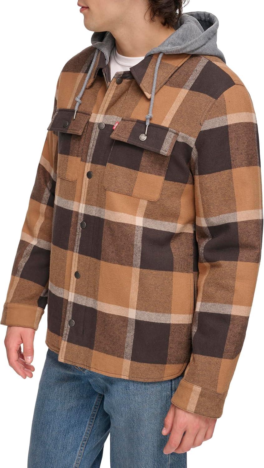imageLevis mens Plaid Sherpa Lined Hooded Shirt Jacket Regular amp Big amp Tall SizesBrown Caf Plaid
