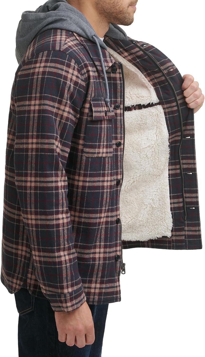 imageLevis mens Plaid Sherpa Lined Hooded Shirt Jacket Regular amp Big amp Tall SizesBrown Glen Plaid