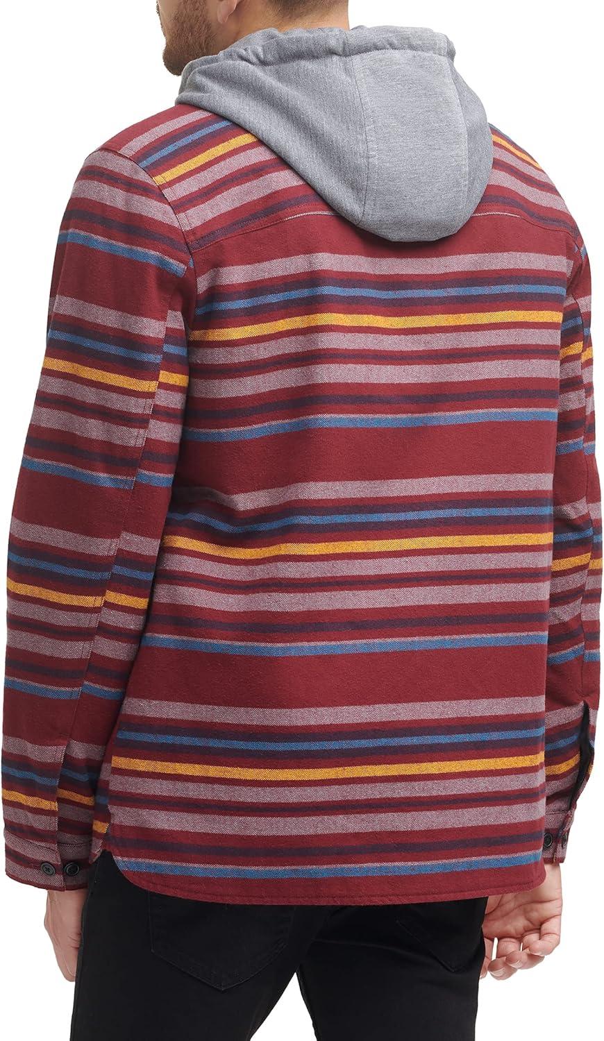 imageLevis mens Plaid Sherpa Lined Hooded Shirt Jacket Regular amp Big amp Tall SizesBurgundy Stripe Plaid