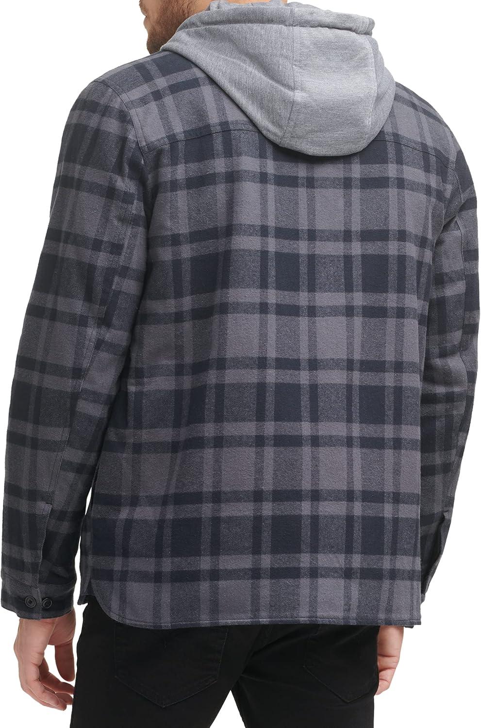 imageLevis mens Plaid Sherpa Lined Hooded Shirt Jacket Regular amp Big amp Tall SizesGreyNavy Plaid