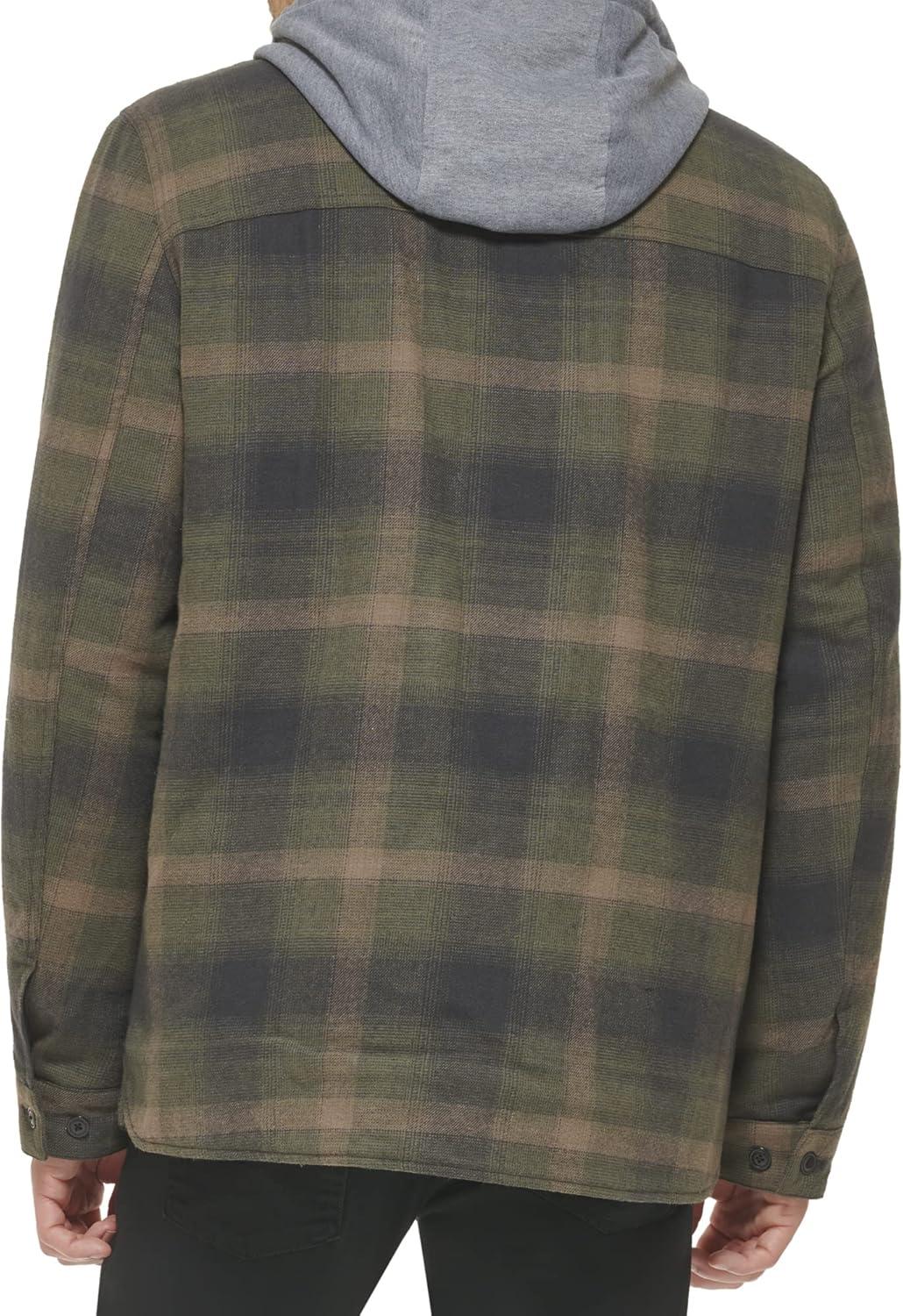imageLevis mens Plaid Sherpa Lined Hooded Shirt Jacket Regular amp Big amp Tall SizesHooded Green Ombre Plaid