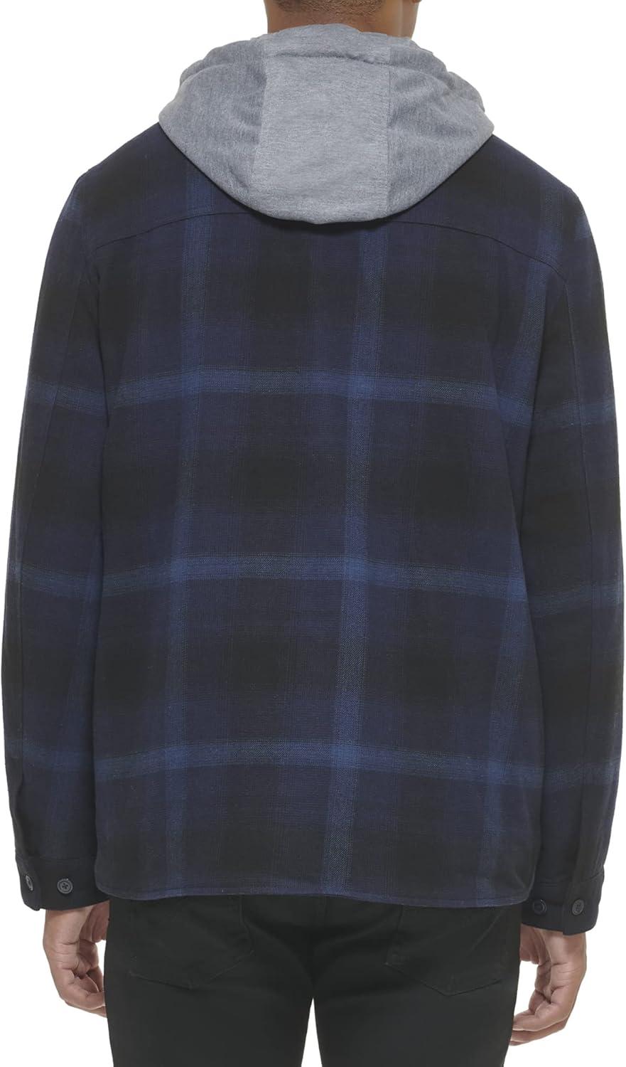 imageLevis mens Plaid Sherpa Lined Hooded Shirt Jacket Regular amp Big amp Tall SizesHooded Navy Ombre Plaid