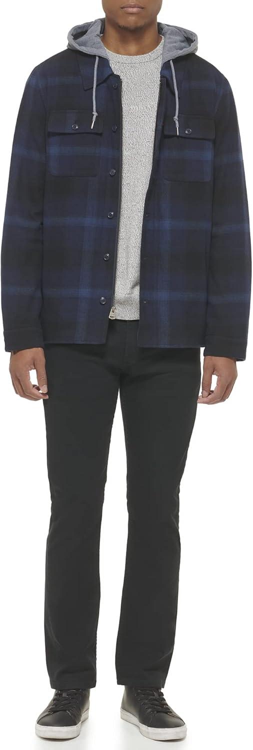 imageLevis mens Plaid Sherpa Lined Hooded Shirt Jacket Regular amp Big amp Tall SizesHooded Navy Ombre Plaid
