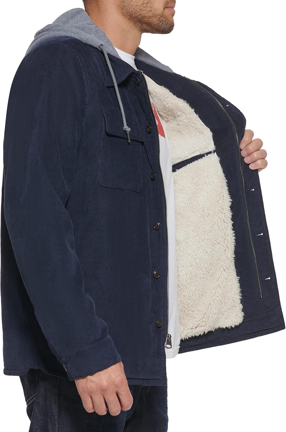 imageLevis mens Plaid Sherpa Lined Hooded Shirt Jacket Regular amp Big amp Tall SizesNavy Corduroy