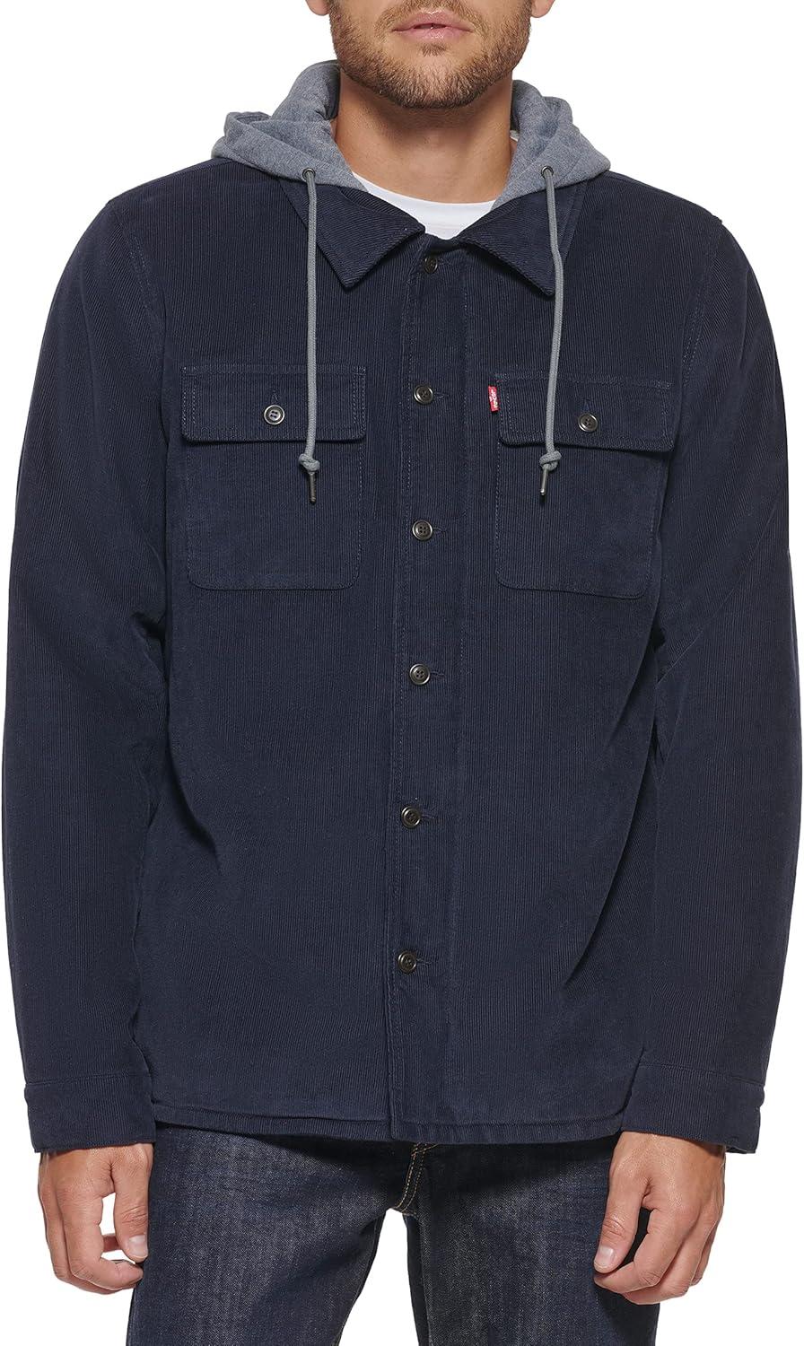 imageLevis mens Plaid Sherpa Lined Hooded Shirt Jacket Regular amp Big amp Tall SizesNavy Corduroy