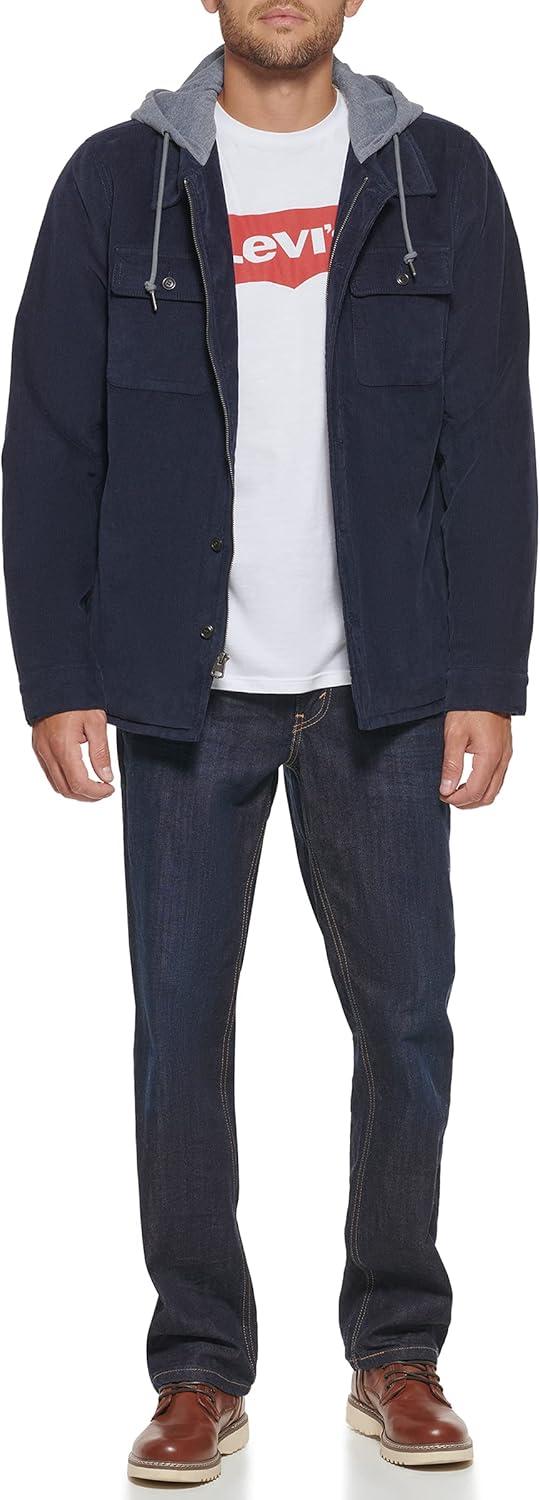 imageLevis mens Plaid Sherpa Lined Hooded Shirt Jacket Regular amp Big amp Tall SizesNavy Corduroy