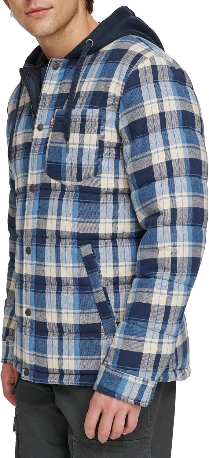 imageLevis mens Plaid Sherpa Lined Hooded Shirt Jacket Regular amp Big amp Tall SizesNavyBlue Plaid
