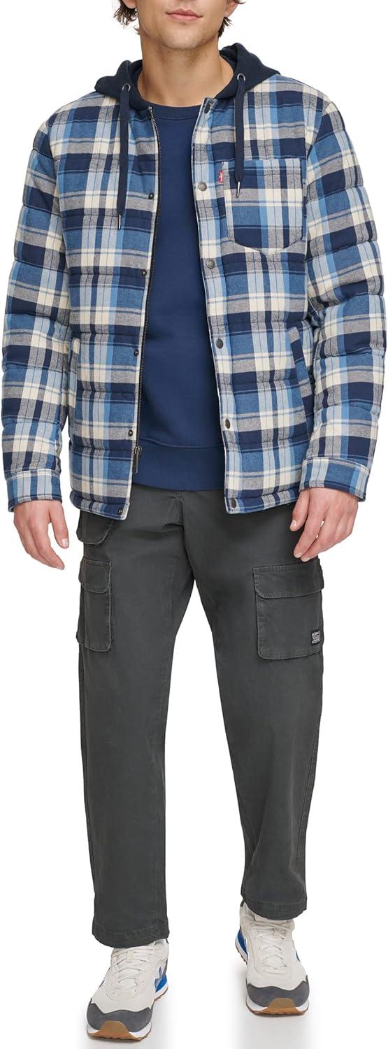 imageLevis mens Plaid Sherpa Lined Hooded Shirt Jacket Regular amp Big amp Tall SizesNavyBlue Plaid