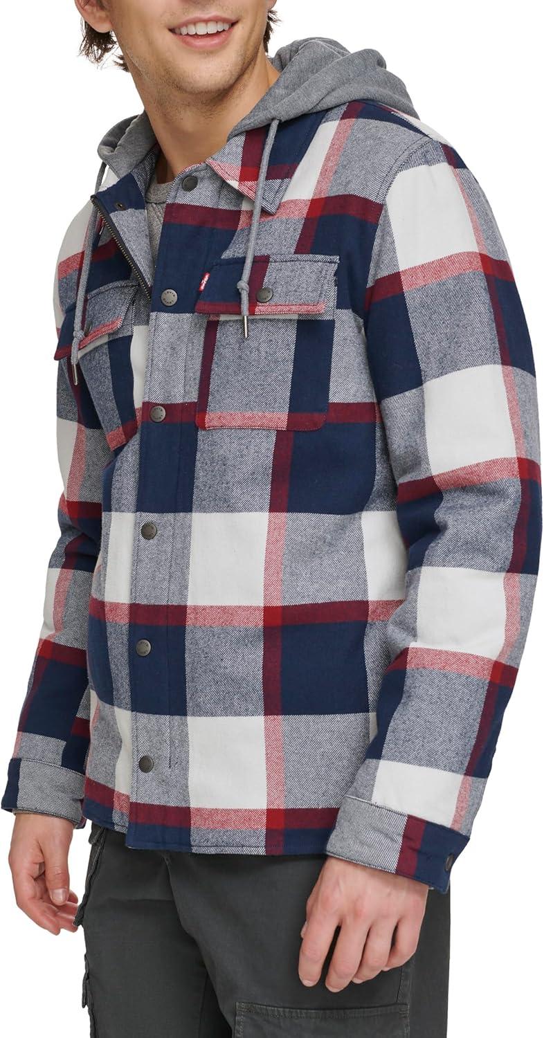 imageLevis mens Plaid Sherpa Lined Hooded Shirt Jacket Regular amp Big amp Tall SizesNavyRed Skater Plaid