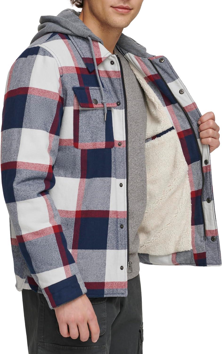 imageLevis mens Plaid Sherpa Lined Hooded Shirt Jacket Regular amp Big amp Tall SizesNavyRed Skater Plaid