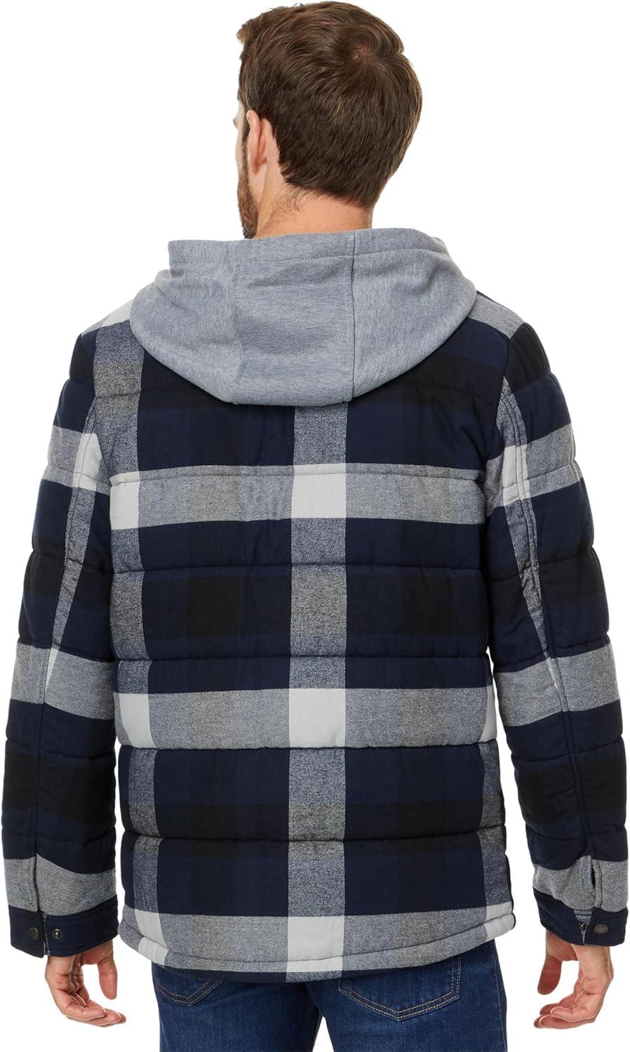 imageLevis mens Plaid Sherpa Lined Hooded Shirt Jacket Regular amp Big amp Tall SizesNavyWhite Buffalo Plaid