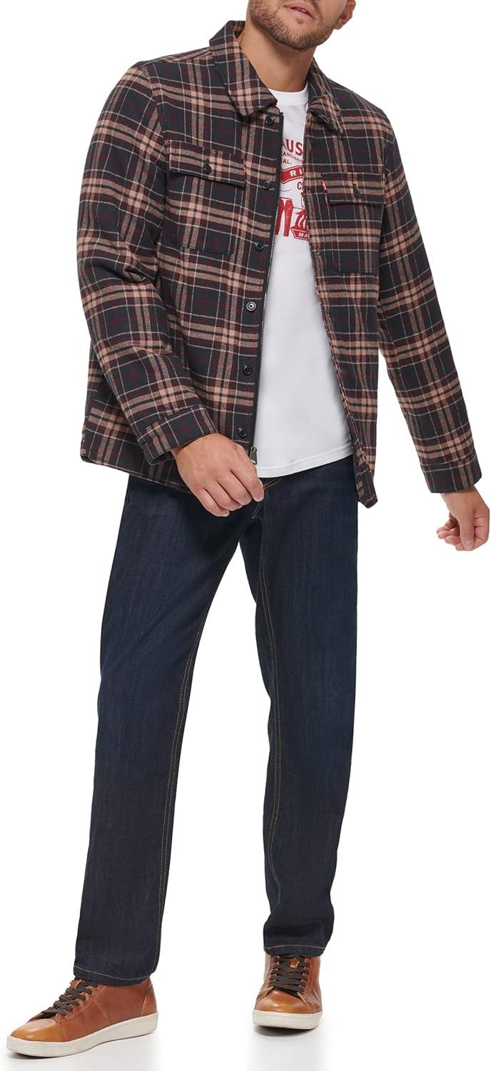 imageLevis mens Plaid Sherpa Lined Hooded Shirt Jacket Regular amp Big amp Tall SizesNew BrownTan Plaid