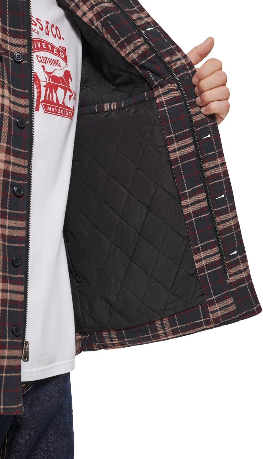 imageLevis mens Plaid Sherpa Lined Hooded Shirt Jacket Regular amp Big amp Tall SizesNew BrownTan Plaid