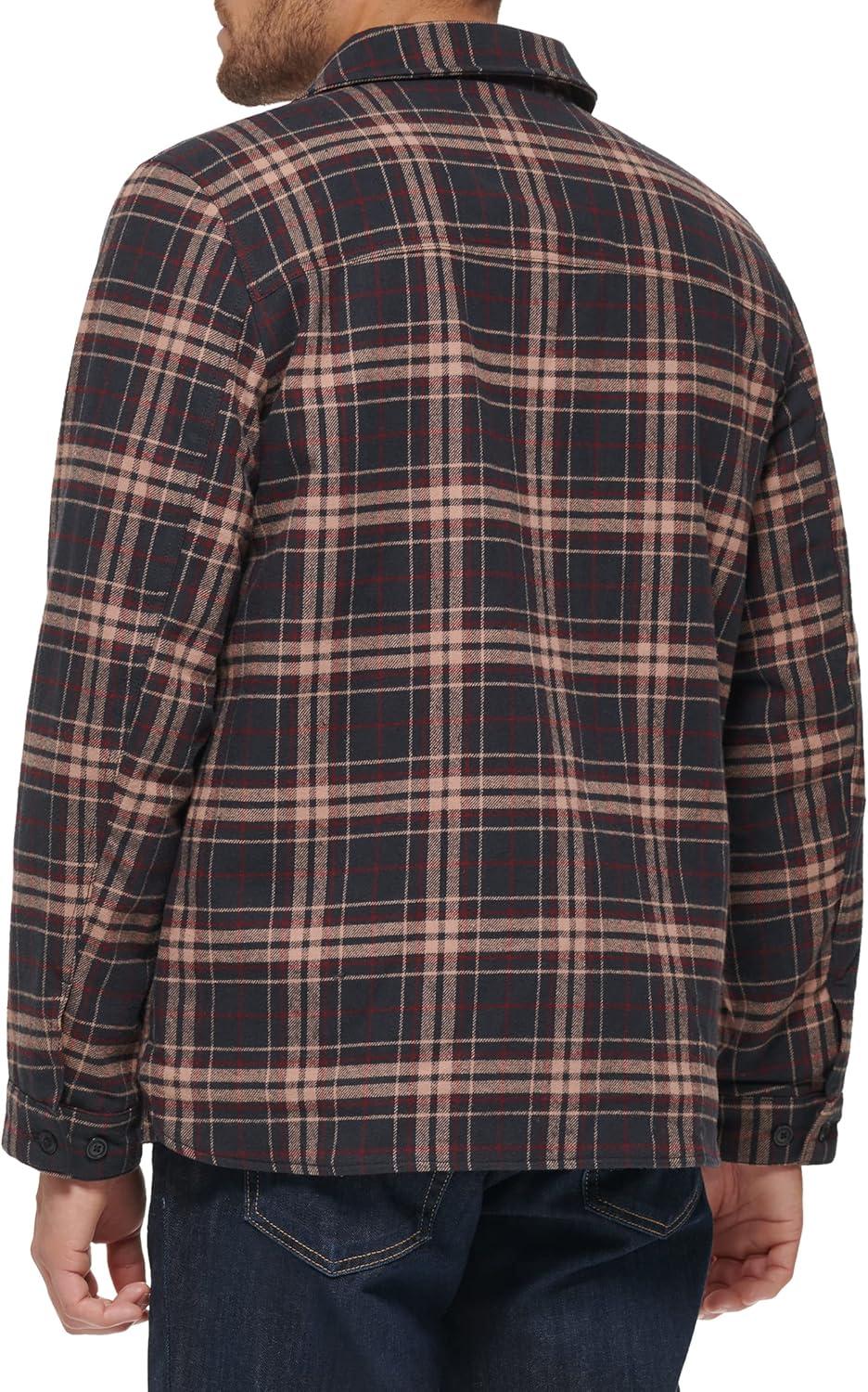 imageLevis mens Plaid Sherpa Lined Hooded Shirt Jacket Regular amp Big amp Tall SizesNew BrownTan Plaid