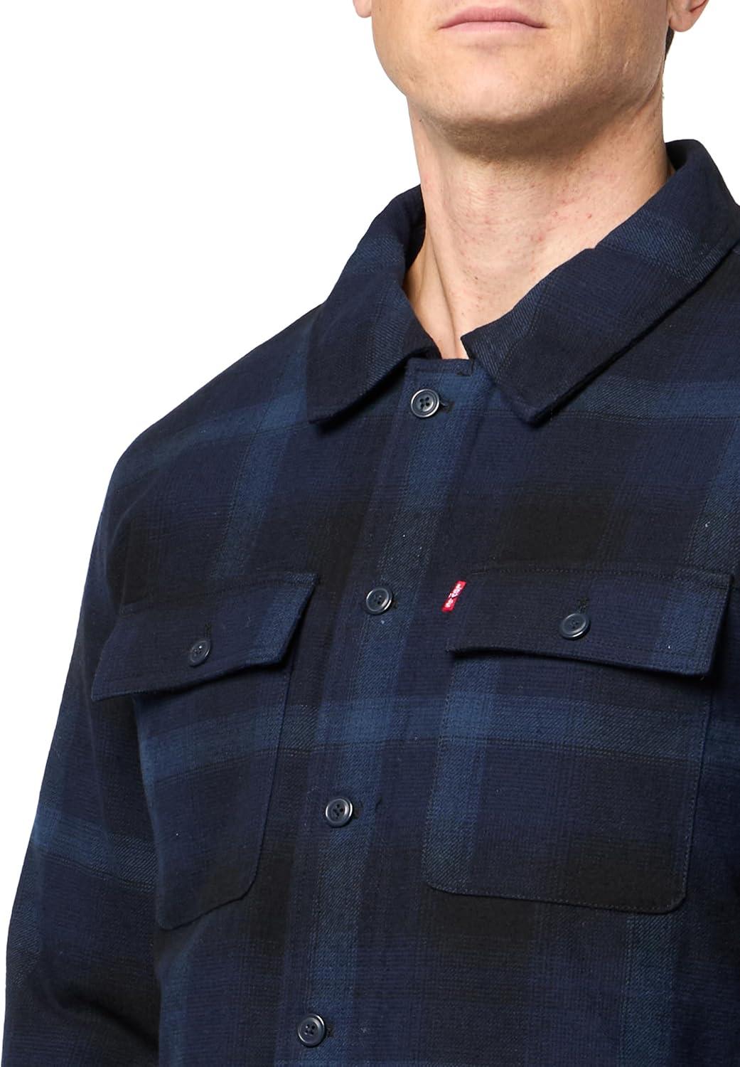 imageLevis mens Plaid Sherpa Lined Hooded Shirt Jacket Regular amp Big amp Tall SizesNew Navy Ombre Plaid