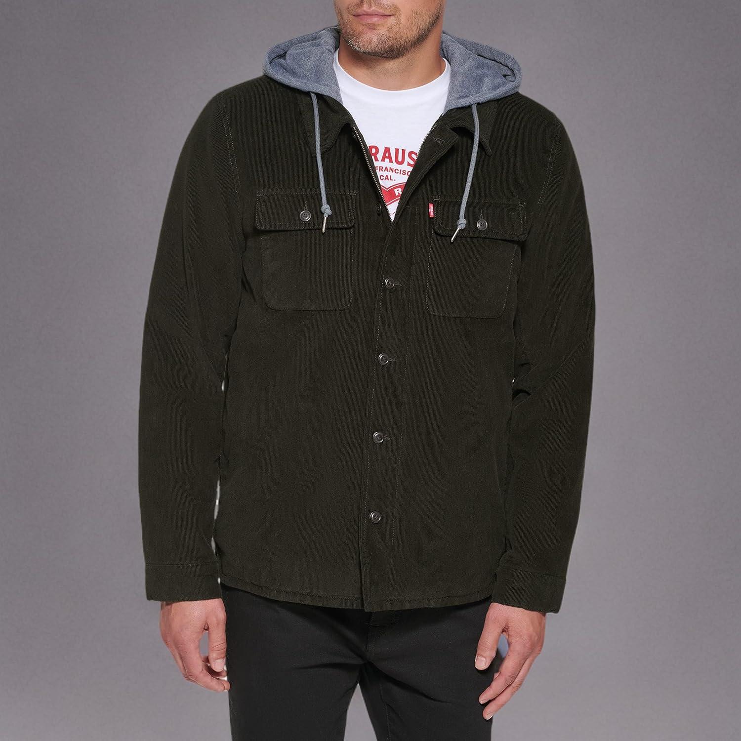 imageLevis mens Plaid Sherpa Lined Hooded Shirt Jacket Regular amp Big amp Tall SizesOlive Corduroy
