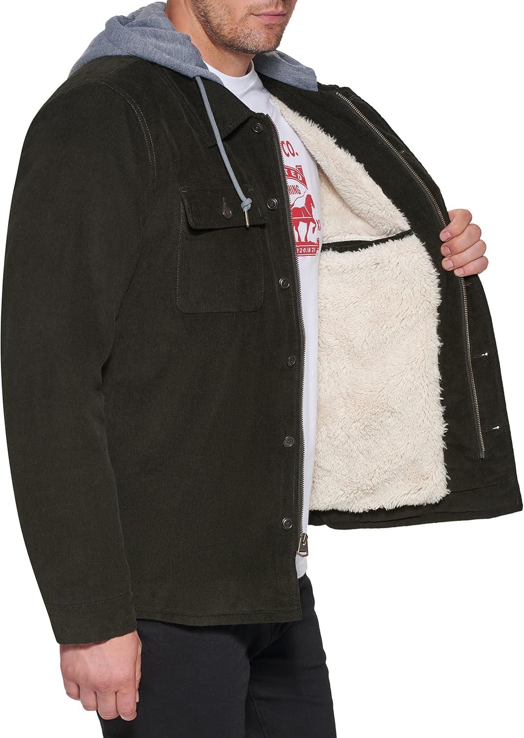 imageLevis mens Plaid Sherpa Lined Hooded Shirt Jacket Regular amp Big amp Tall SizesOlive Corduroy