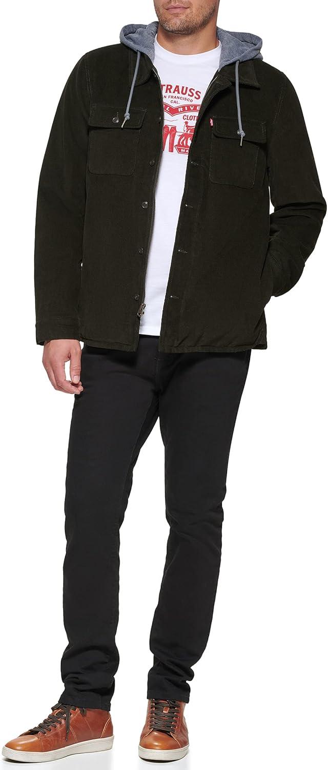imageLevis mens Plaid Sherpa Lined Hooded Shirt Jacket Regular amp Big amp Tall SizesOlive Corduroy