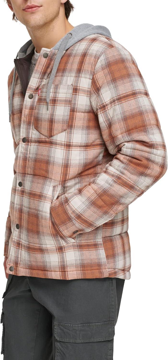 imageLevis mens Plaid Sherpa Lined Hooded Shirt Jacket Regular amp Big amp Tall SizesOrange Ombre
